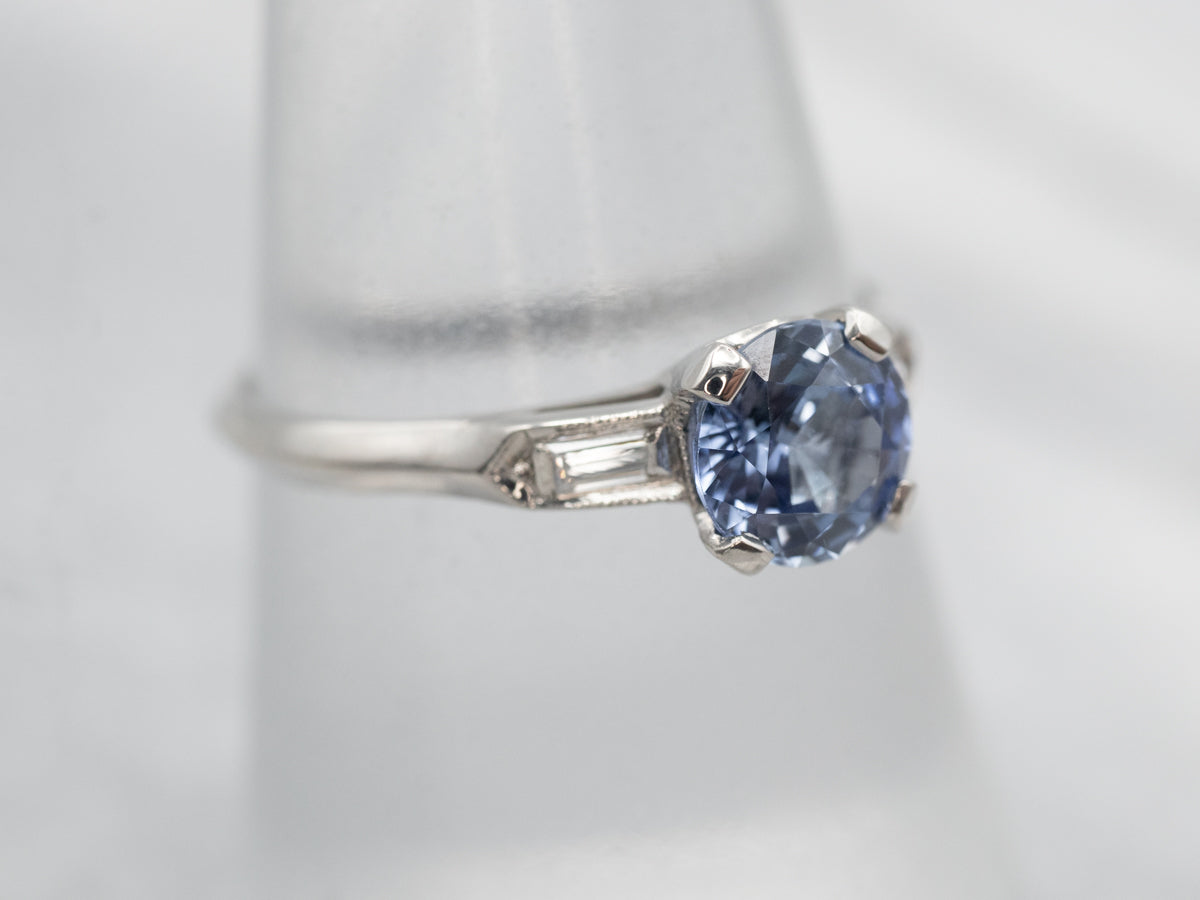 1950's Platinum Sapphire and Diamond Engagement Ring