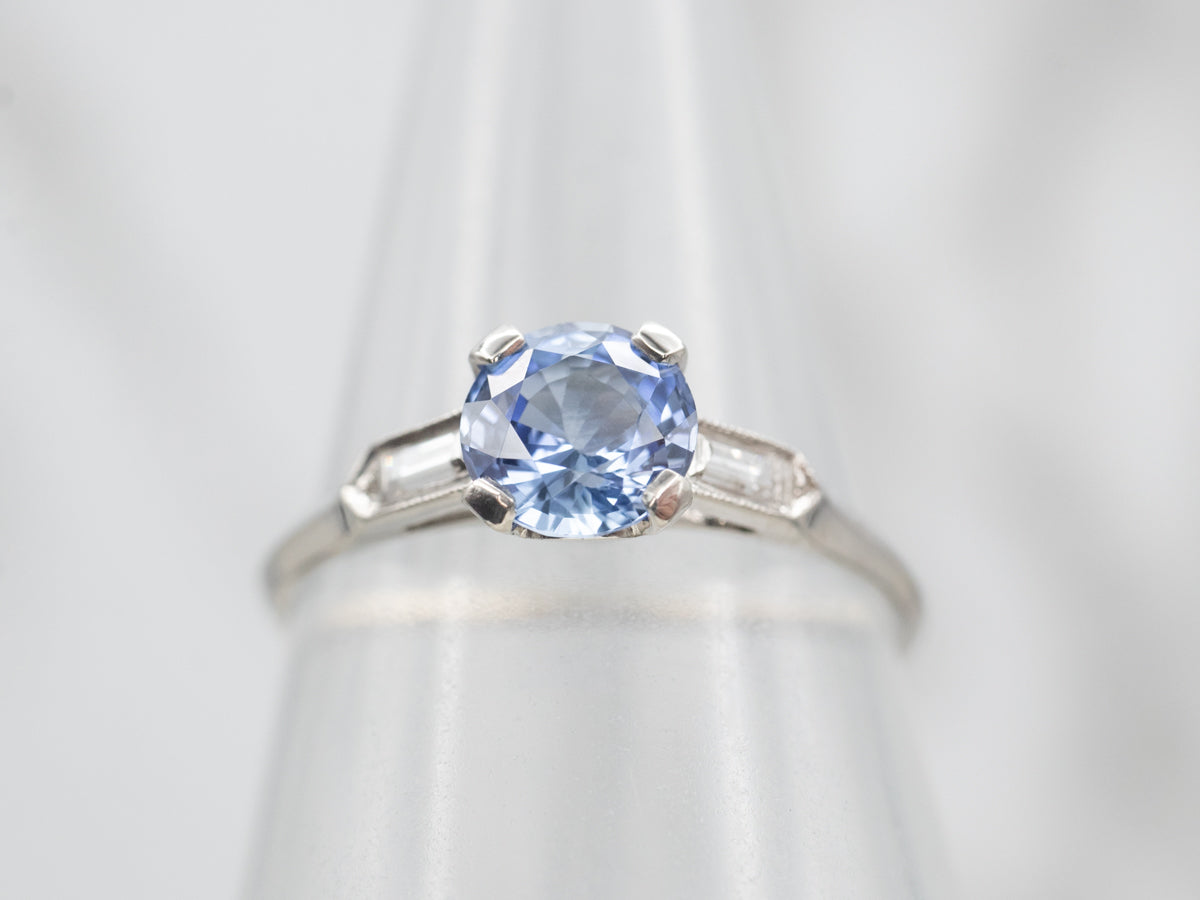 1950's Platinum Sapphire and Diamond Engagement Ring