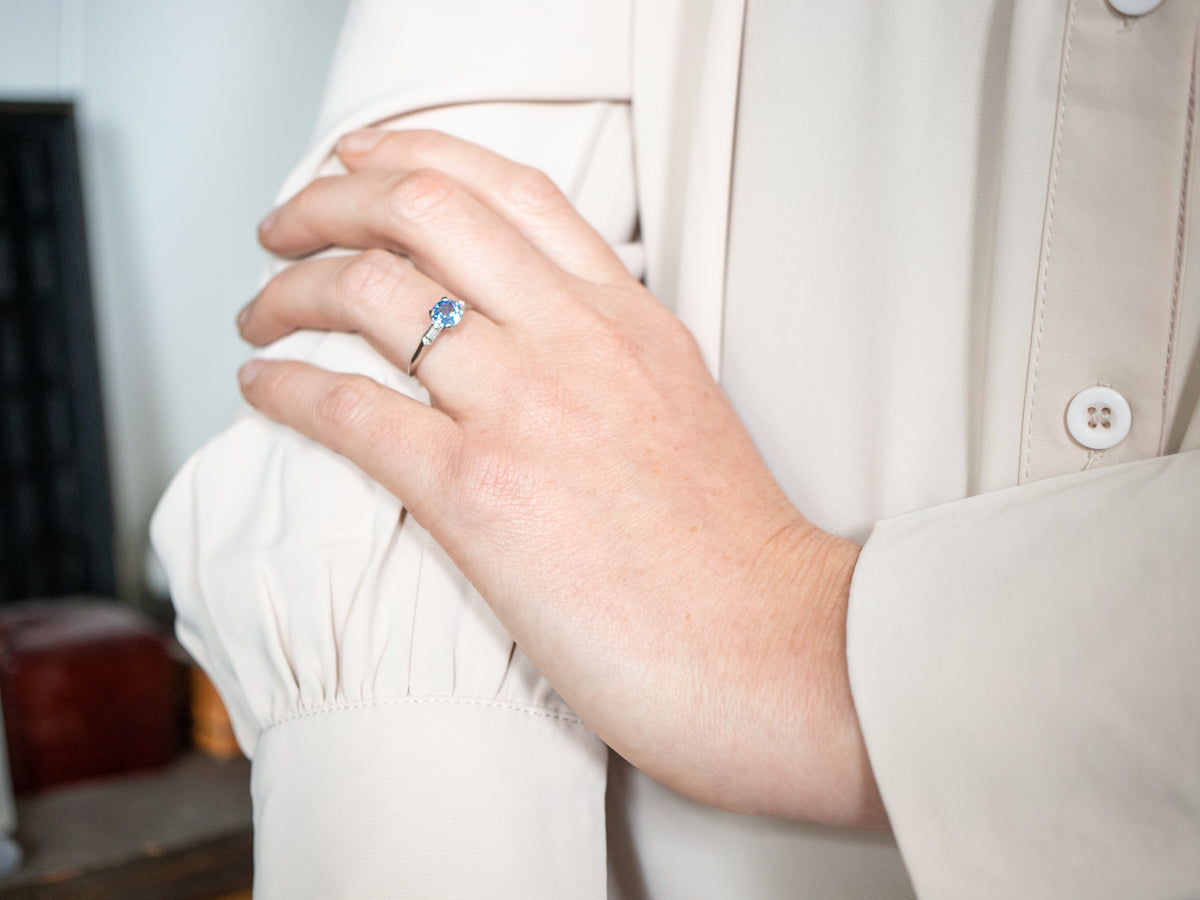 1950's Platinum Sapphire and Diamond Engagement Ring