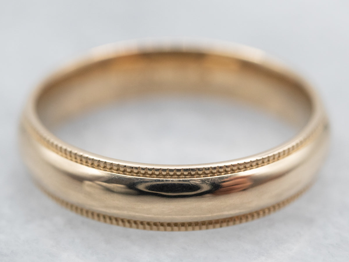 Simple Unisex Yellow Gold Milgrain Wedding Band