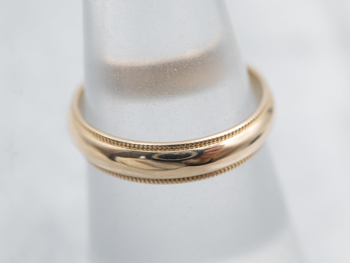 Simple Unisex Yellow Gold Milgrain Wedding Band