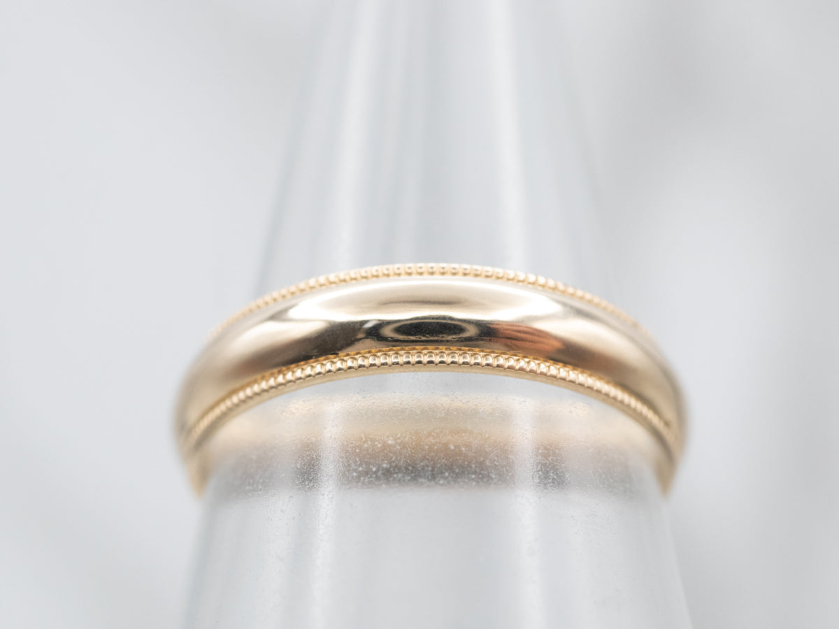 Simple Unisex Yellow Gold Milgrain Wedding Band