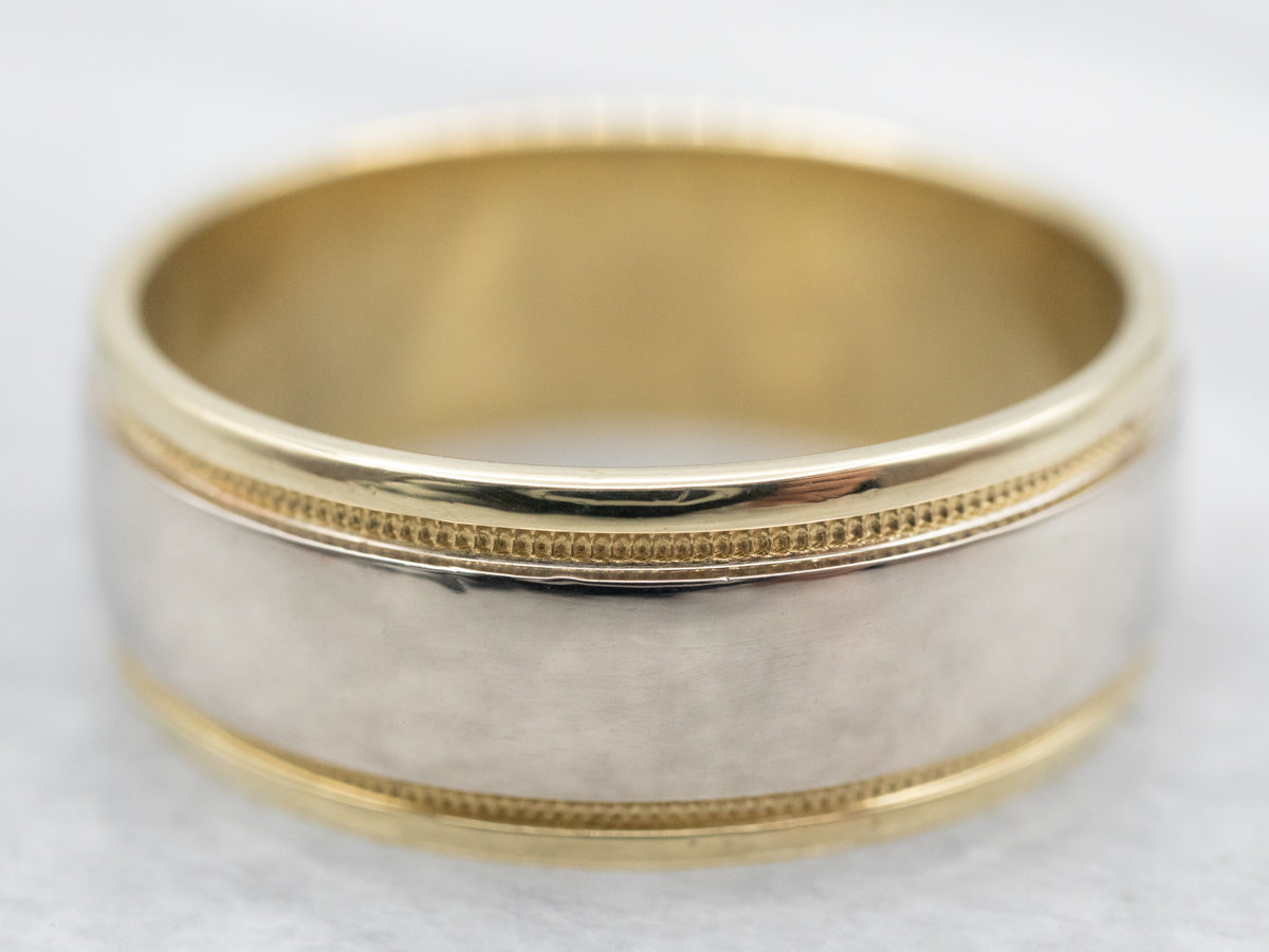 Timeless Two Tone Gold Milgrain Wedding Band