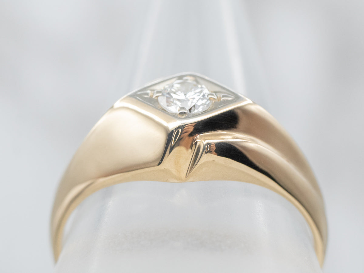 Two Tone Gold Men's Diamond Solitaire Ring