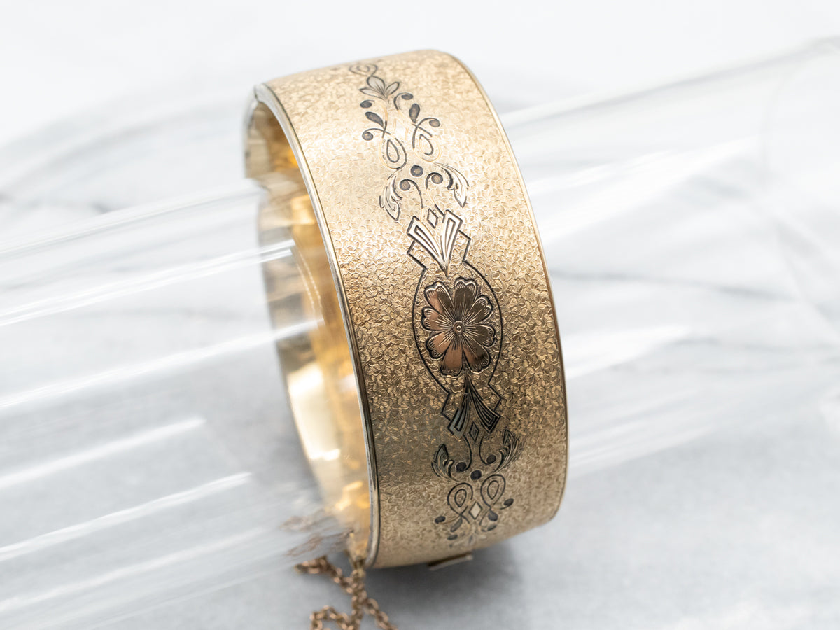 Victorian Revival Gold Fill Etched Floral Bangle