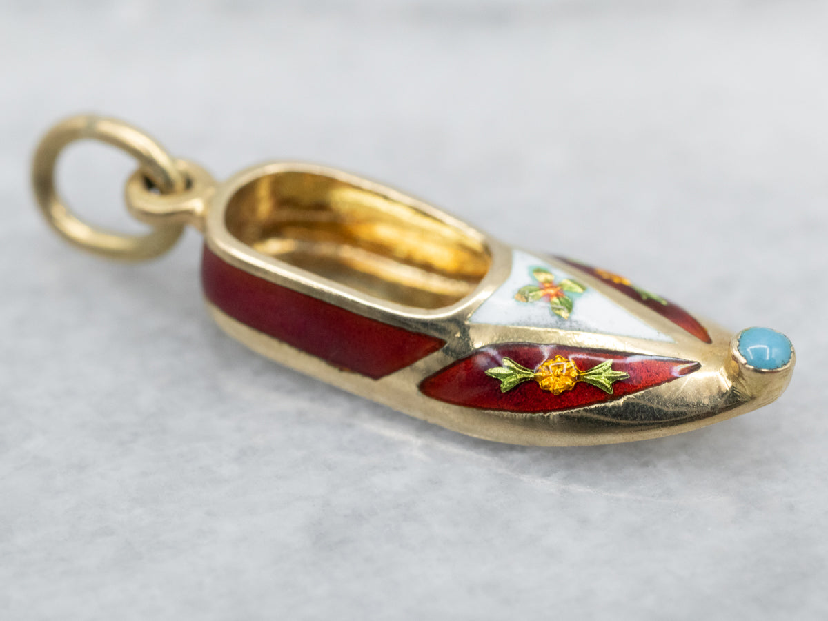 Vintage Gold Floral Enamel Shoe Charm