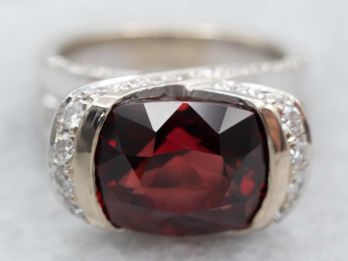 Modern Gold Garnet and Diamond Statement Ring