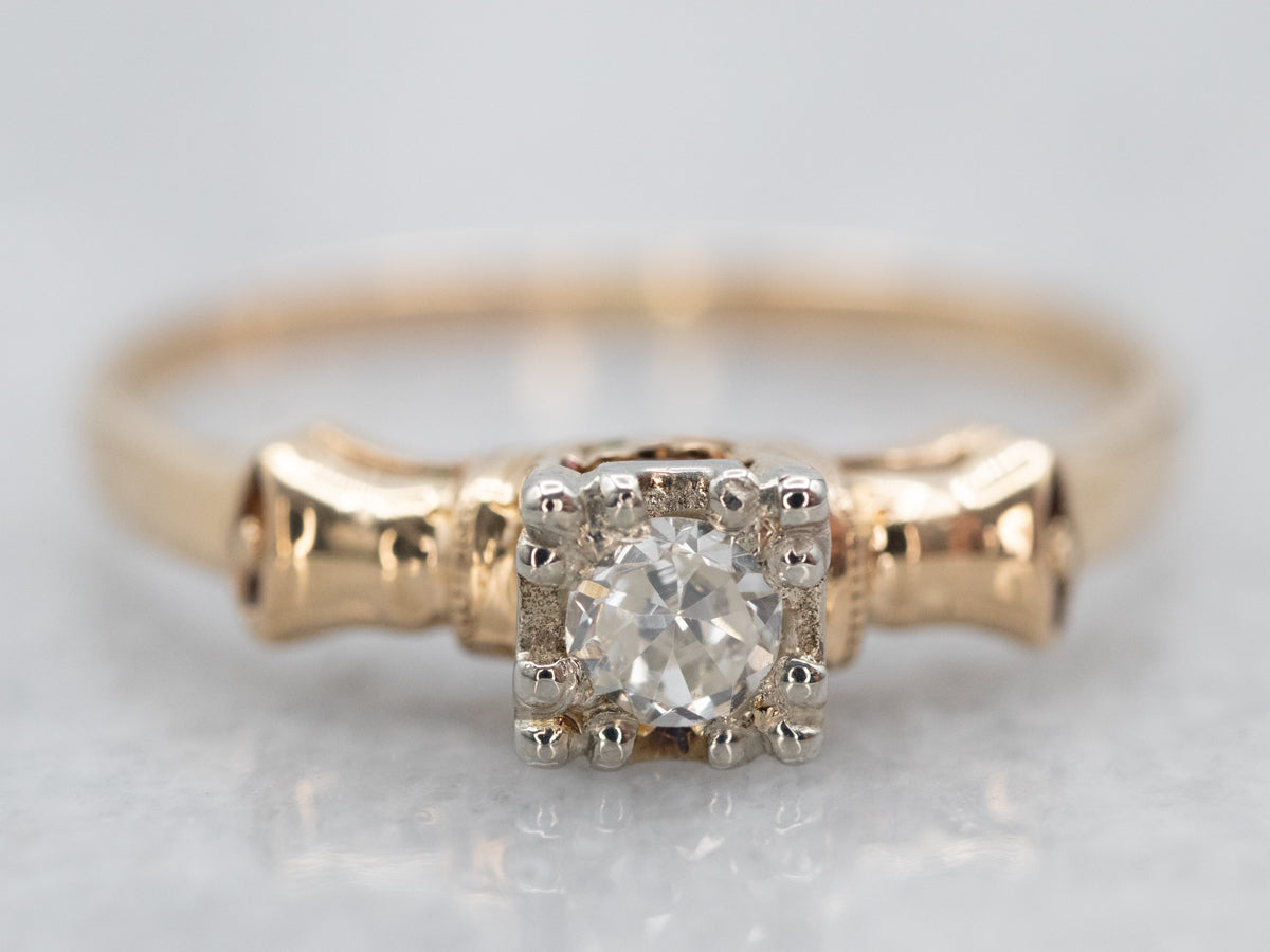 Traditional Gold Single Cut Diamond Solitaire Engagement Ring