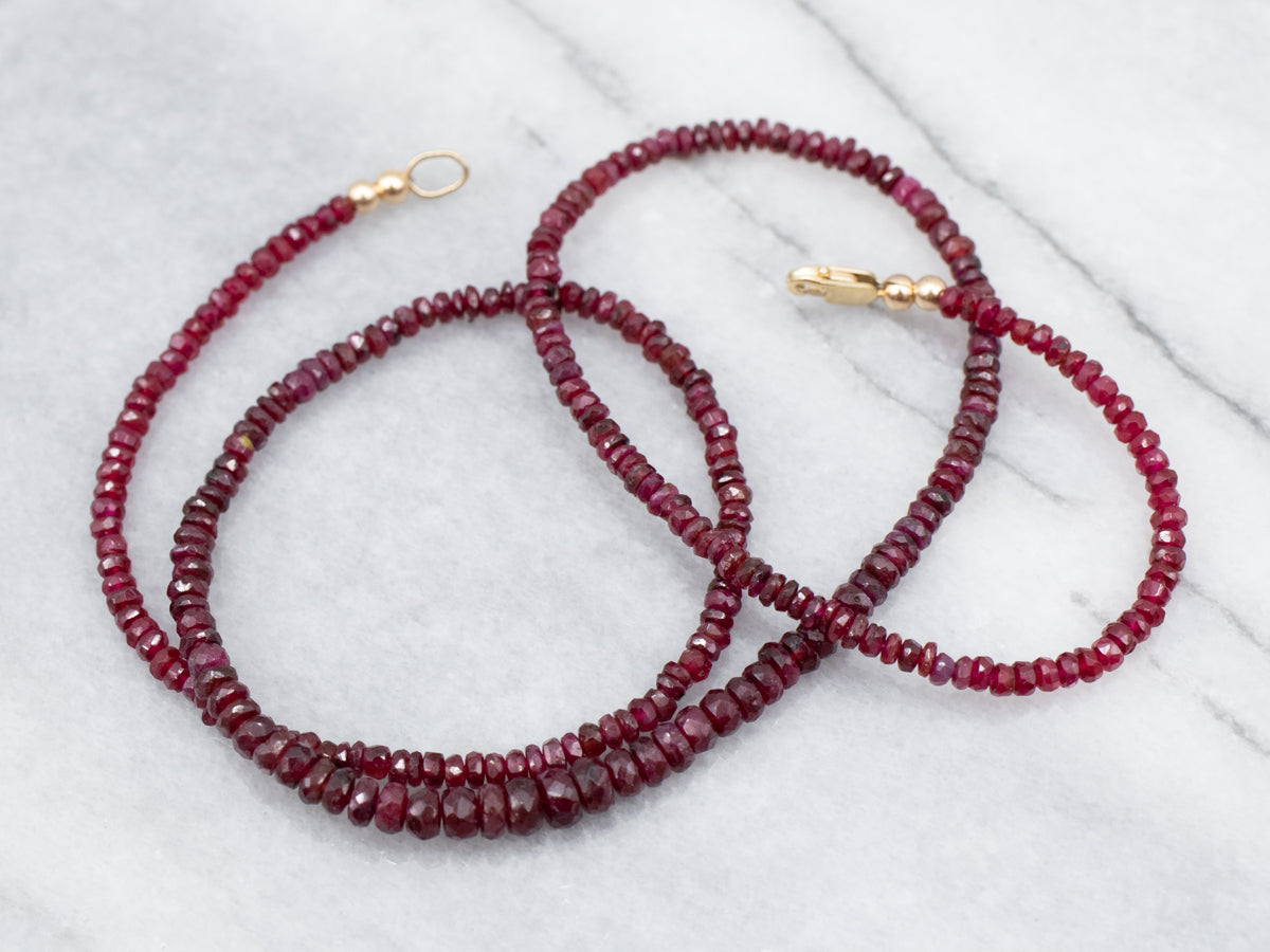 Beaded Faceted Ruby Necklace with Gold Beads