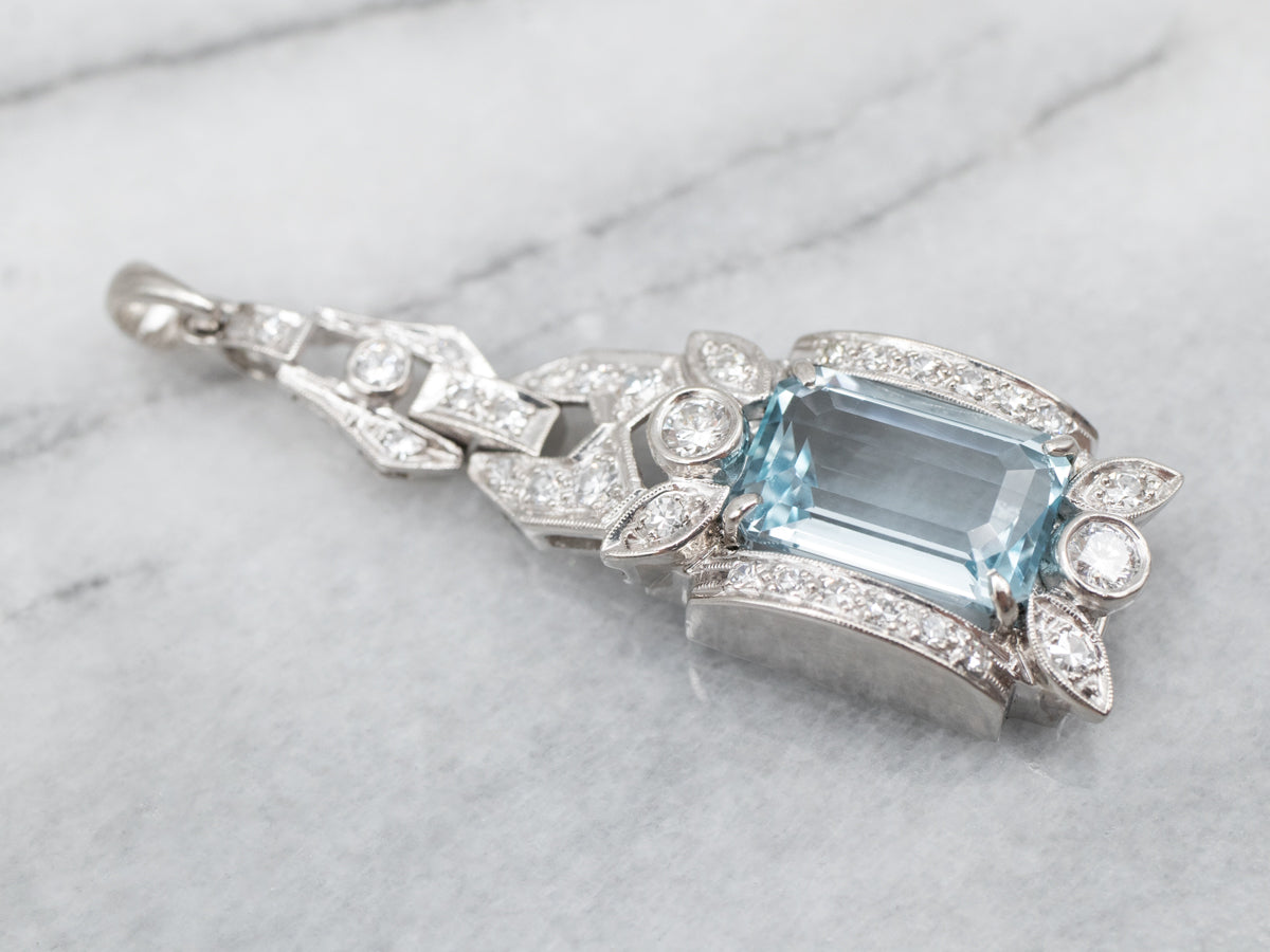 Icy Blue Topaz and Diamond Platinum Pendant