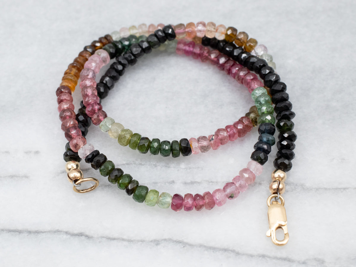 Gold Fill Multi Colored Tourmaline Bead Necklace