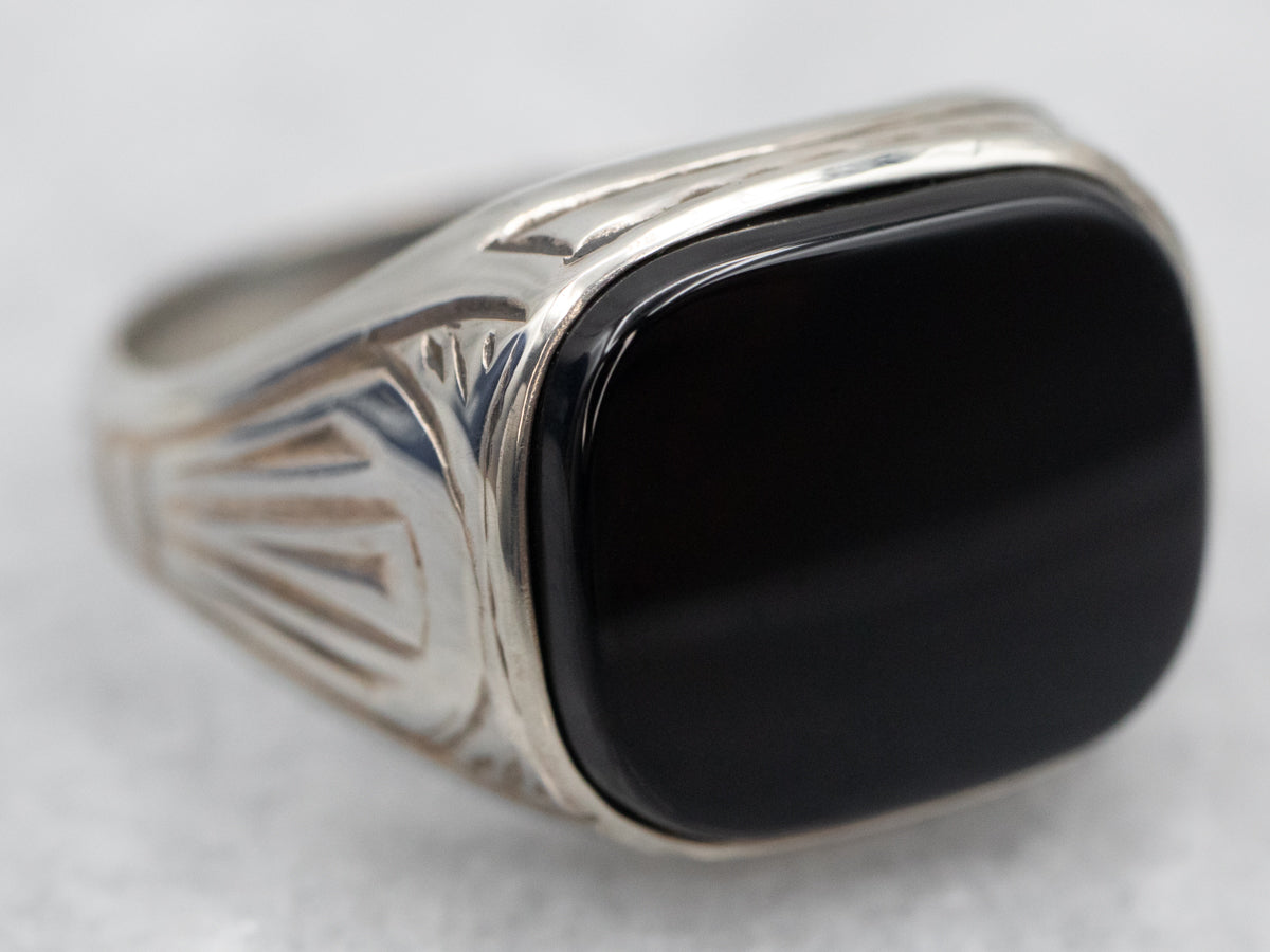 Deco East to West Black Onyx Men&#39;s Ring