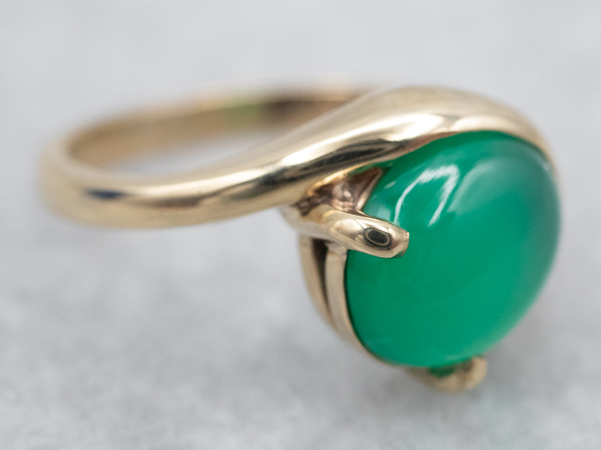 Vintage Gold Green Onyx Bypass Solitaire Ring