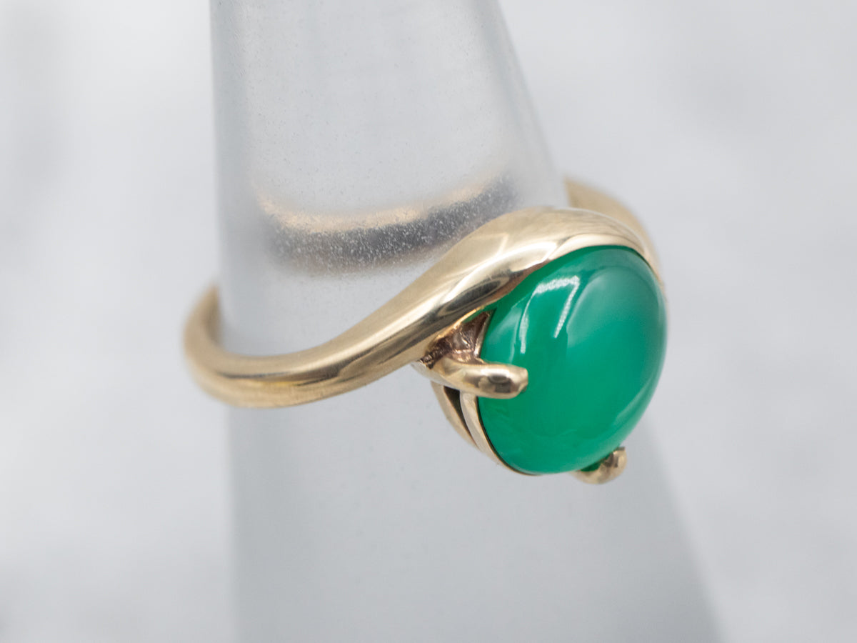 Vintage Gold Green Onyx Bypass Solitaire Ring