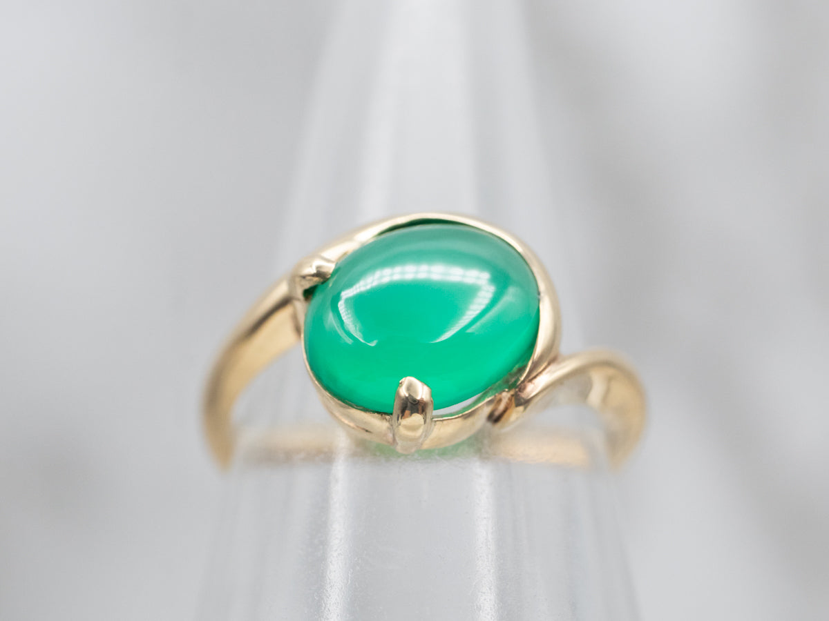 Vintage Gold Green Onyx Bypass Solitaire Ring