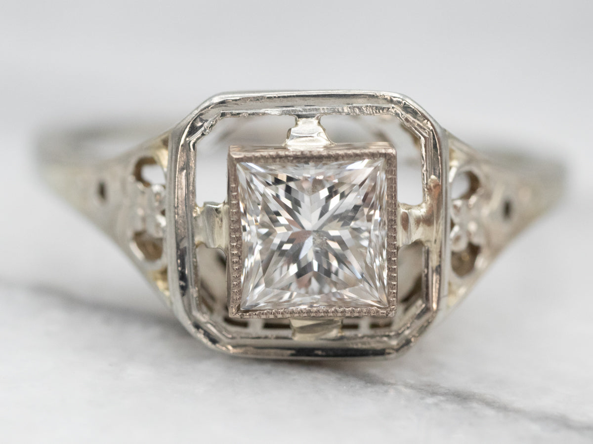 Art Deco Princess Cut Diamond Engagement Ring