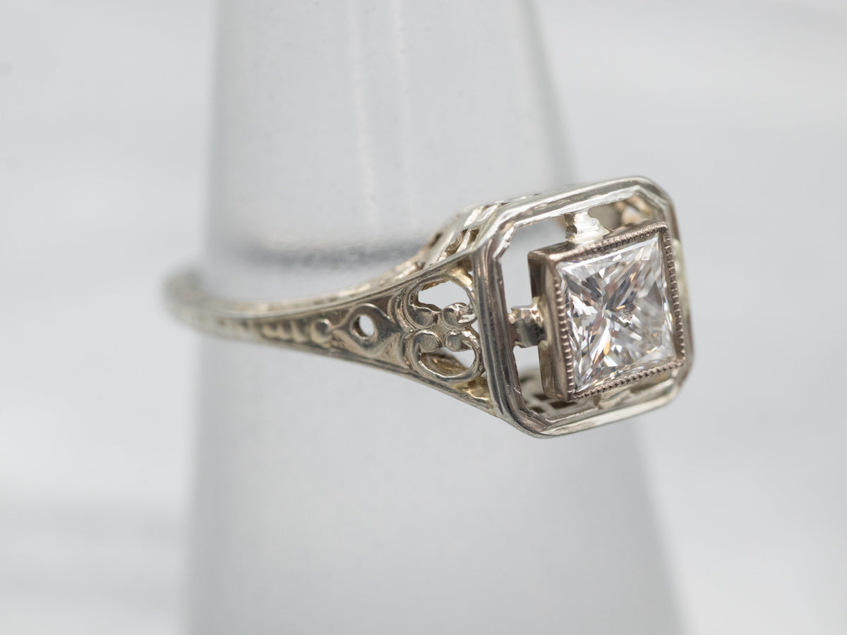 Art Deco Princess Cut Diamond Engagement Ring