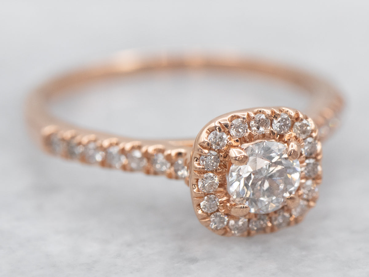 Rose Gold Diamond Halo Engagement Ring