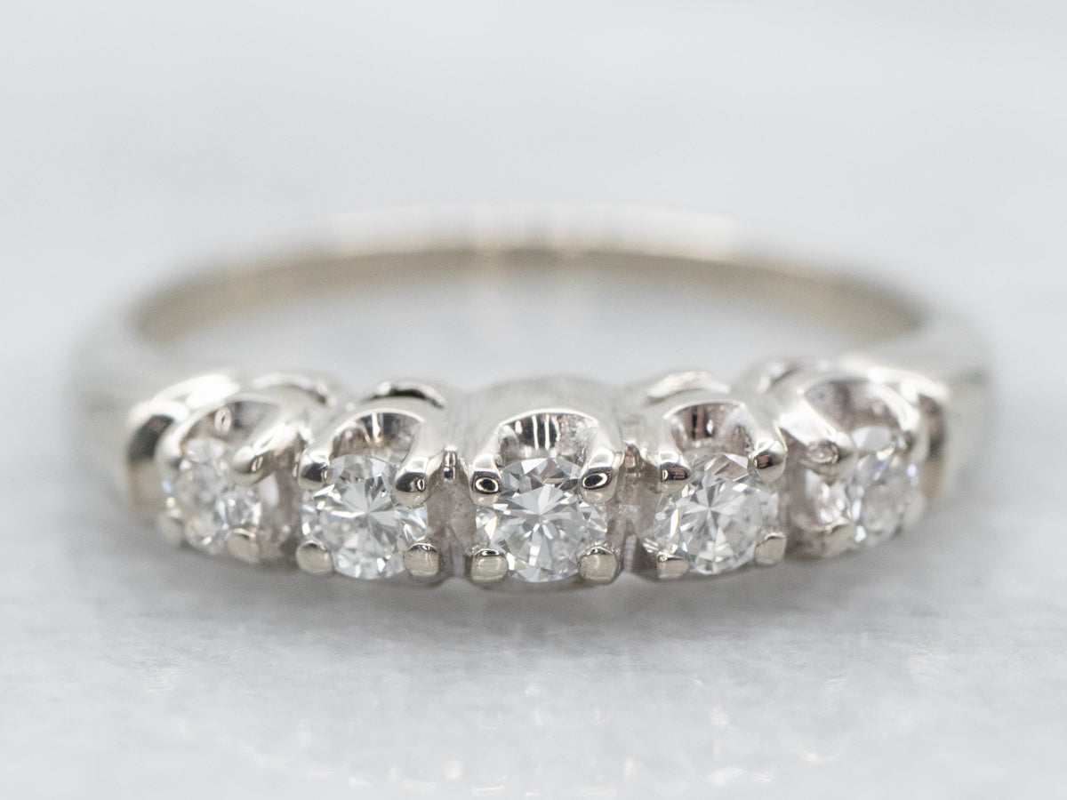 Polished White Gold Five Diamond Band