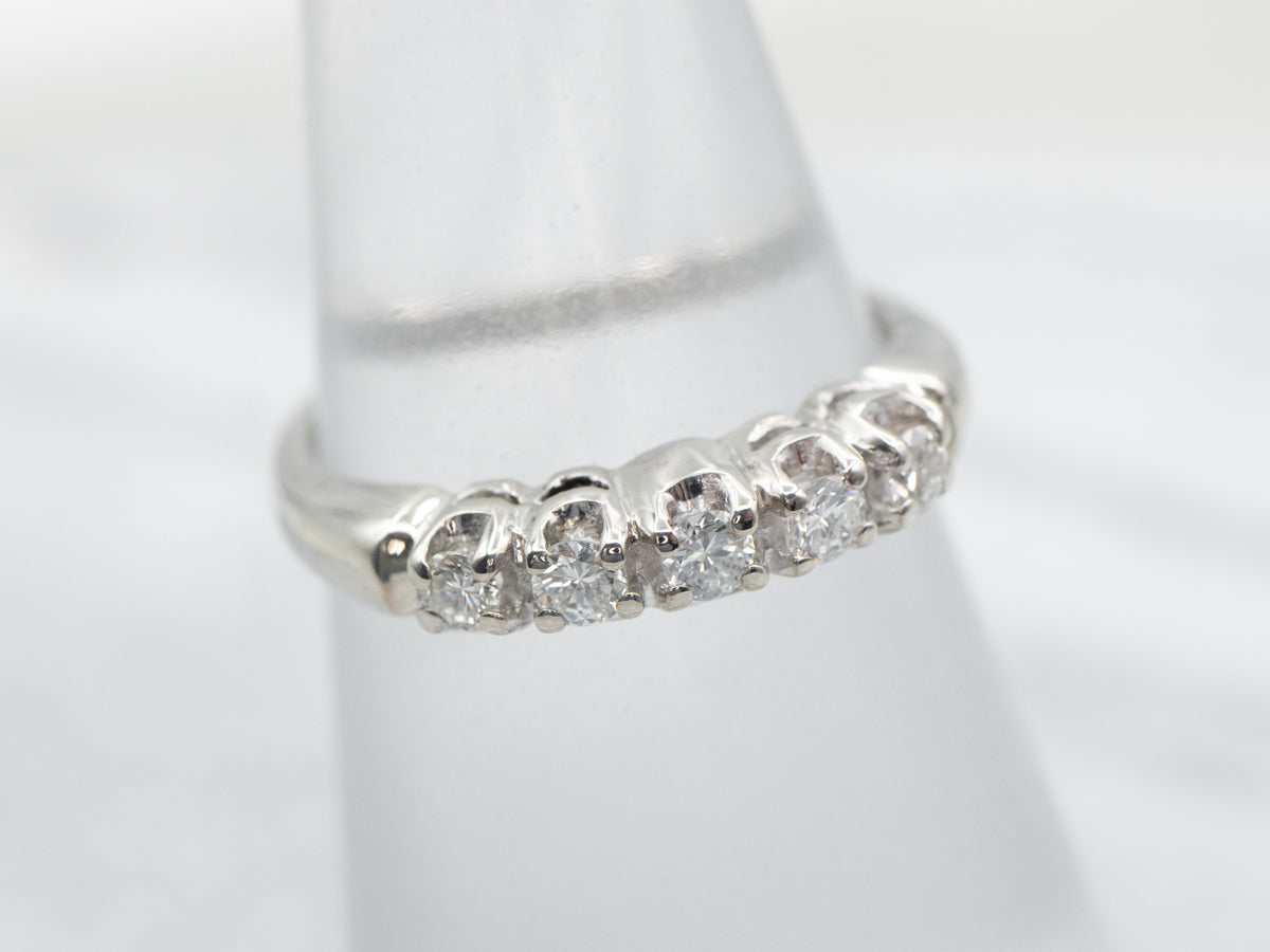 Polished White Gold Five Diamond Band