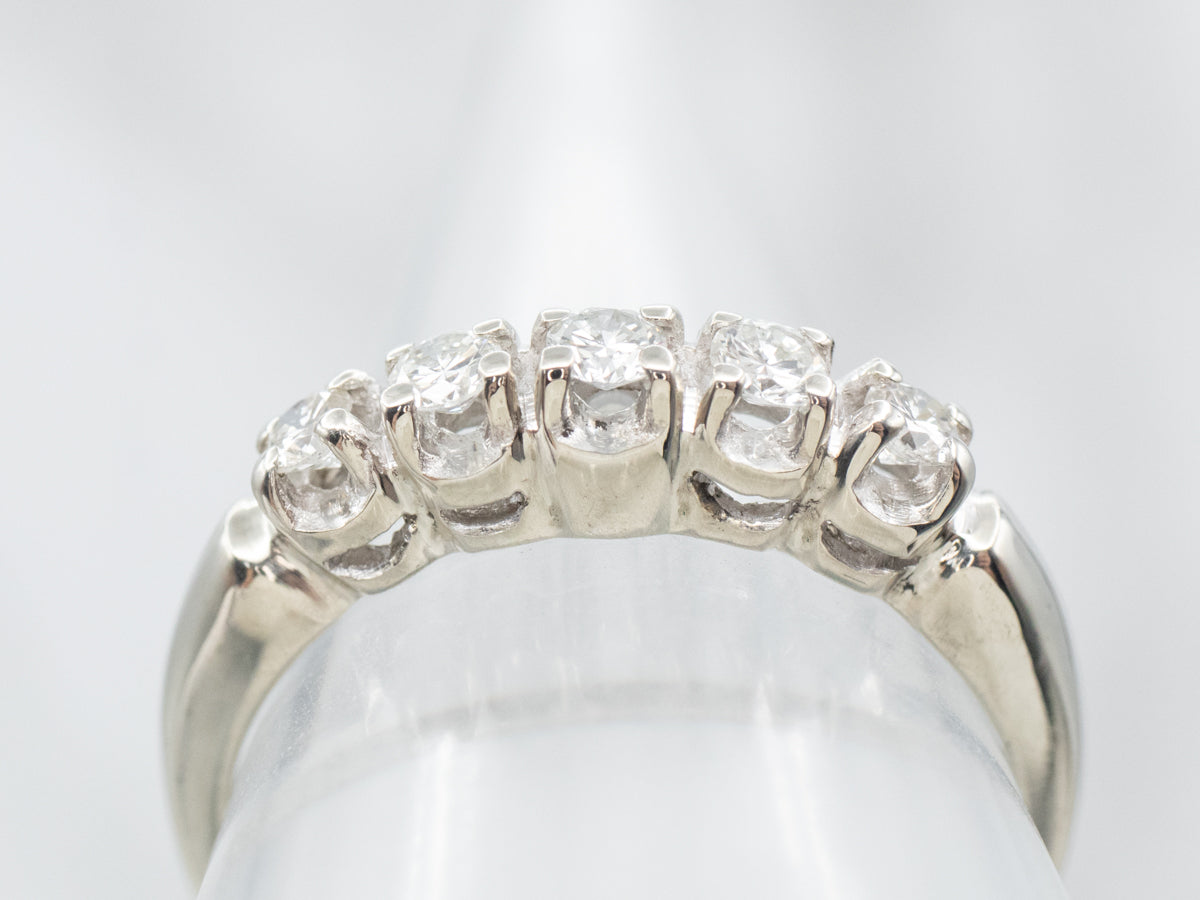 Polished White Gold Five Diamond Band