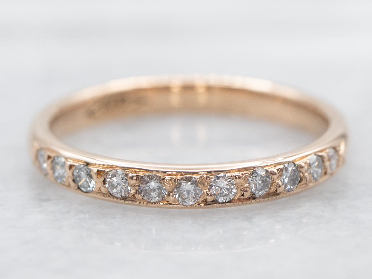 Rose Gold Diamond Milgrain Edge Band