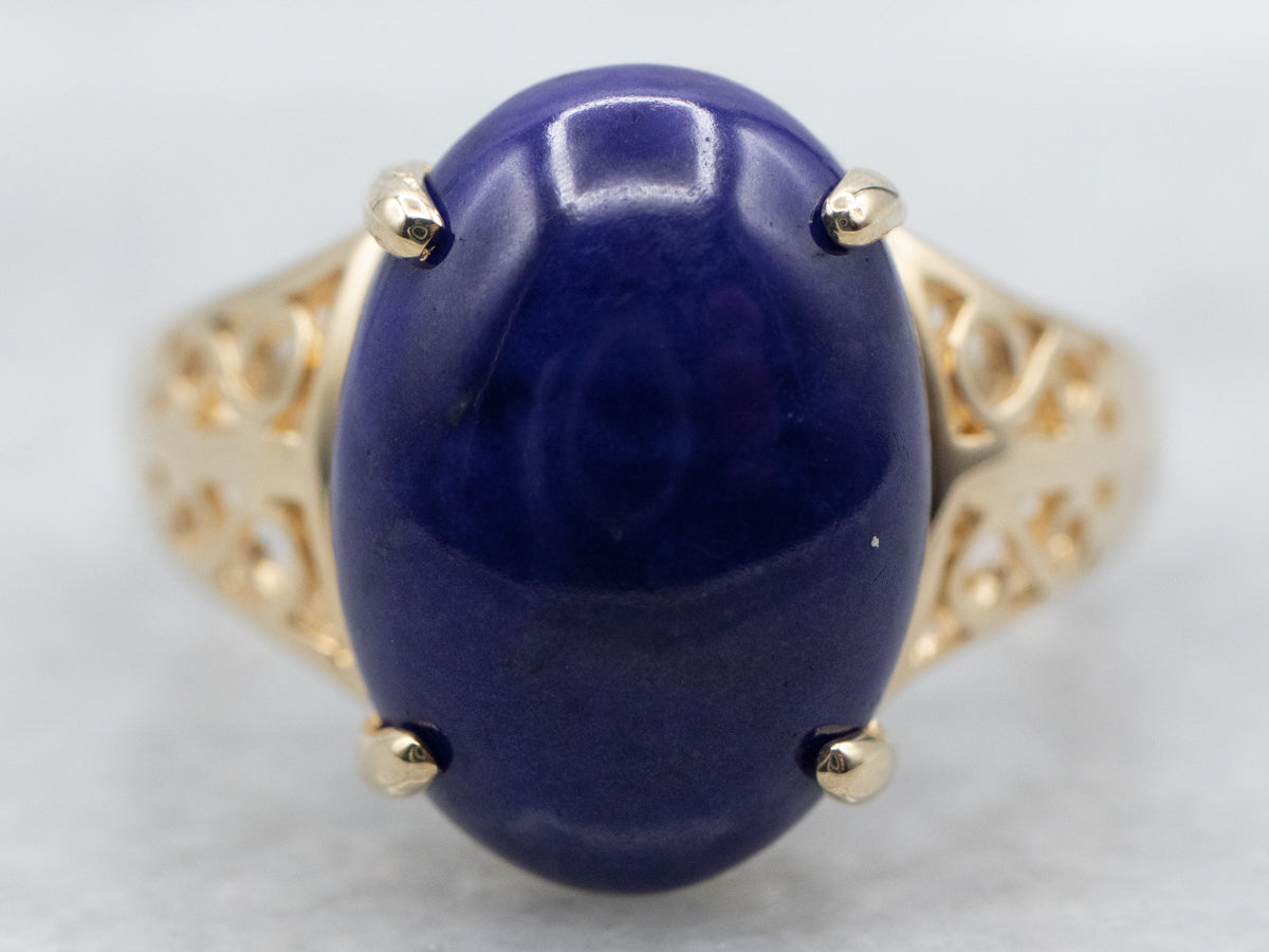 Gold Filigree Lapis Solitaire Ring