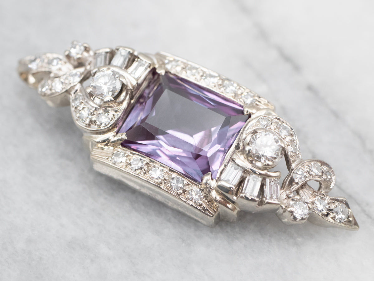 White Gold Synthetic Alexandrite Pendant with Diamond Accents