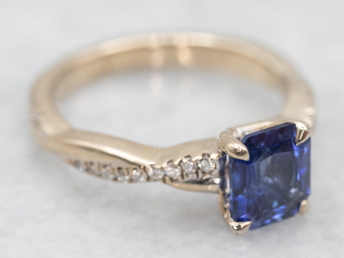 White Gold Sapphire Engagement Ring with Diamond Accents