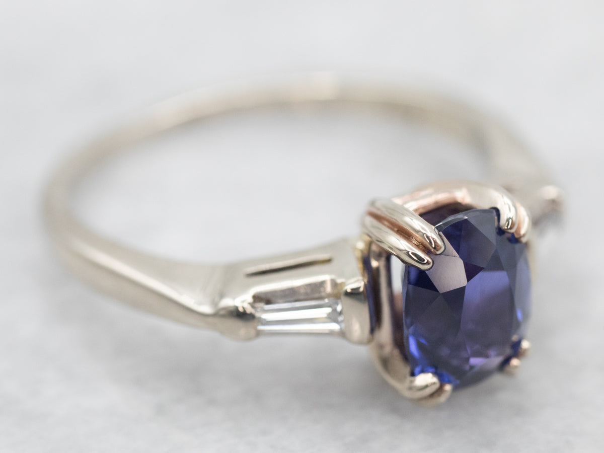 White Gold Sapphire Engagement Ring with Diamond Accents