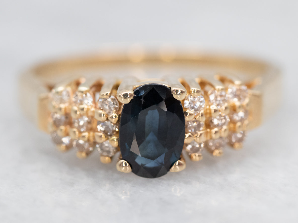 Modern Yellow Gold Sapphire and Diamond Ring