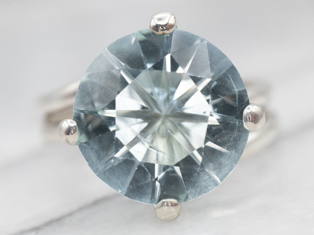 Icy Blue Sterling Silver Aquamarine Solitaire Bypass Cocktail Ring