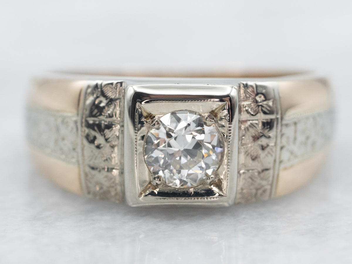 Men&#39;s Floral European Cut Diamond Engagement Ring