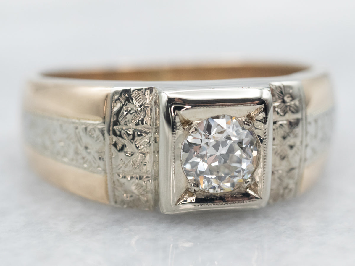 Men's Floral European Cut Diamond Engagement Ring