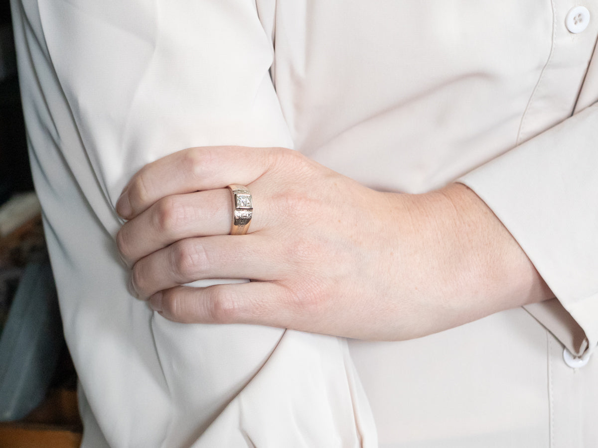 Men's Floral European Cut Diamond Engagement Ring