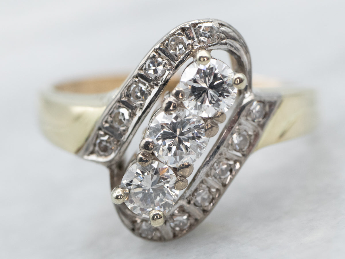 Sparkling Retro Diamond Bypass Ring