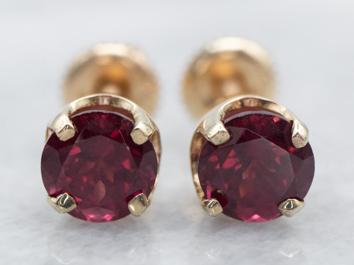 Screw Back Gold Pyrope Garnet Stud Earrings