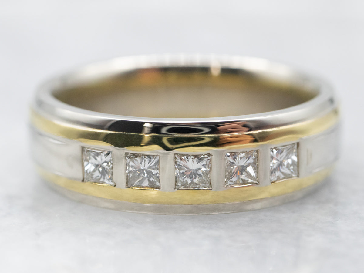 Men&#39;s Two Tone 18-Karat Gold Diamond Band