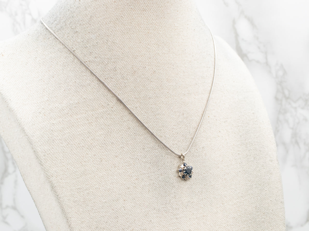 Floral Sapphire and Diamond Halo Pendant