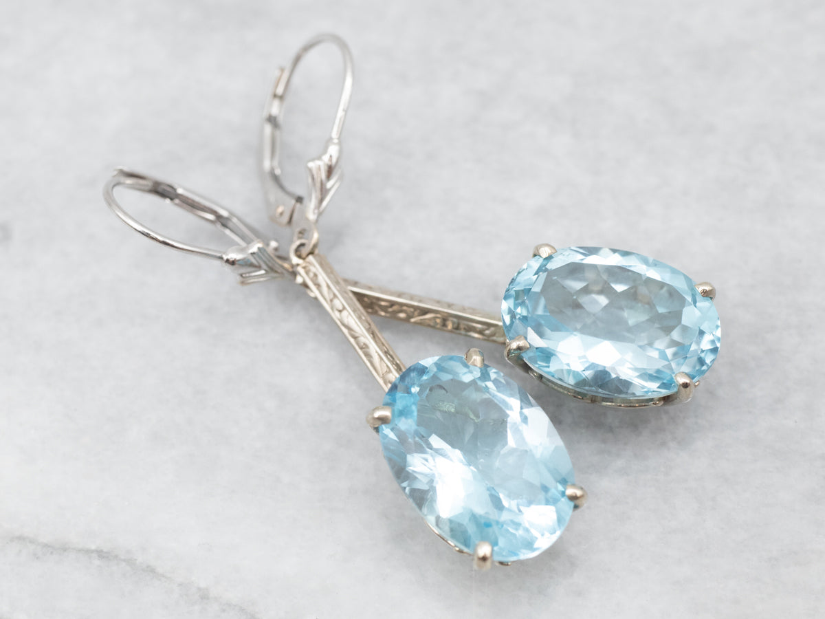 Blue Topaz Bar Set Drop Earrings