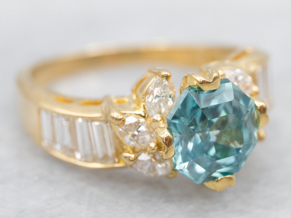 Modern Blue Zircon and Diamond Cocktail Ring