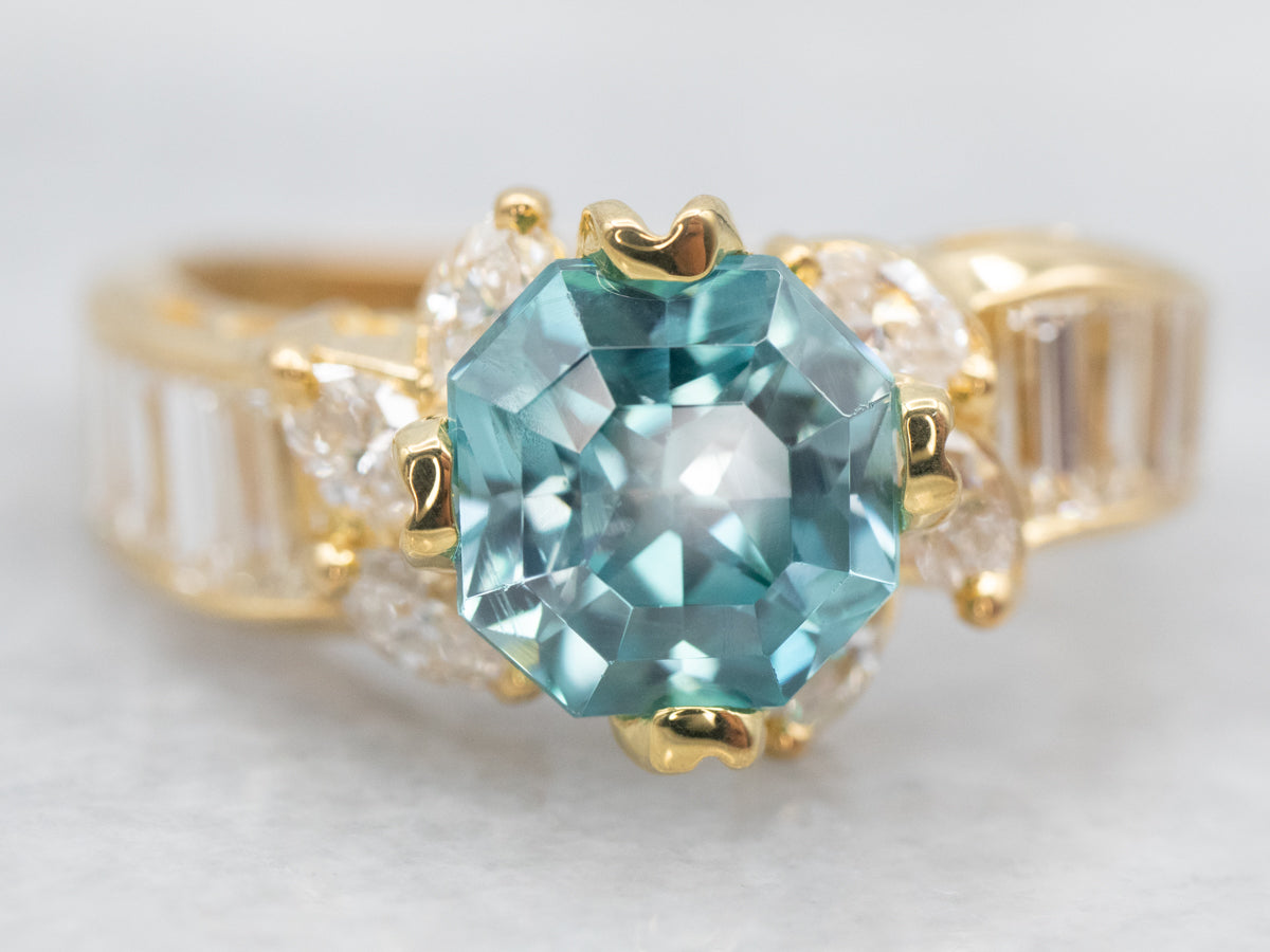 Modern Blue Zircon and Diamond Cocktail Ring