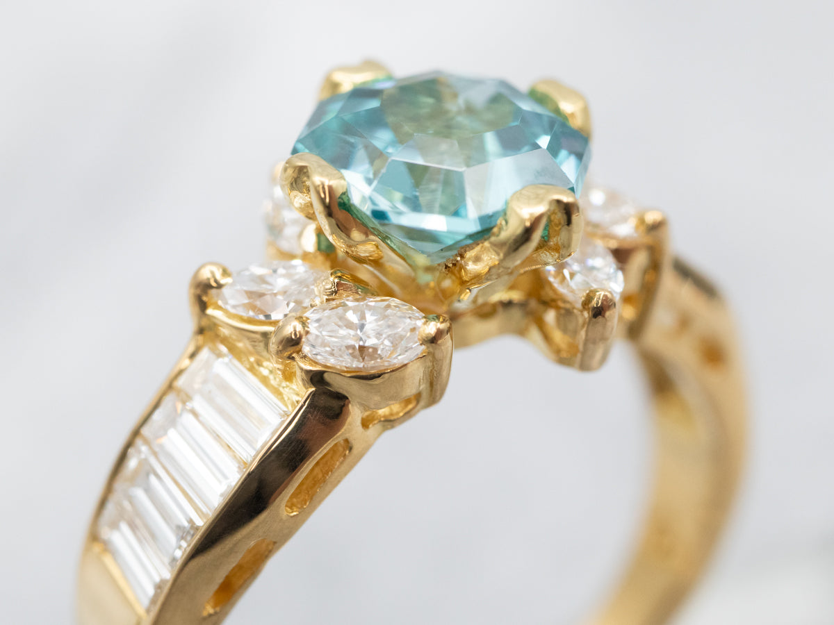 Modern Blue Zircon and Diamond Cocktail Ring