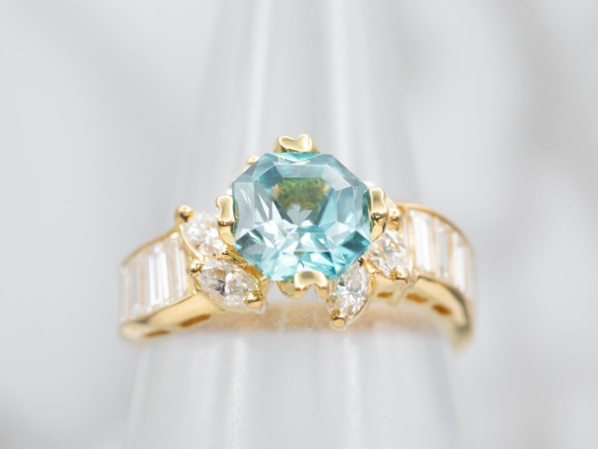 Modern Blue Zircon and Diamond Cocktail Ring