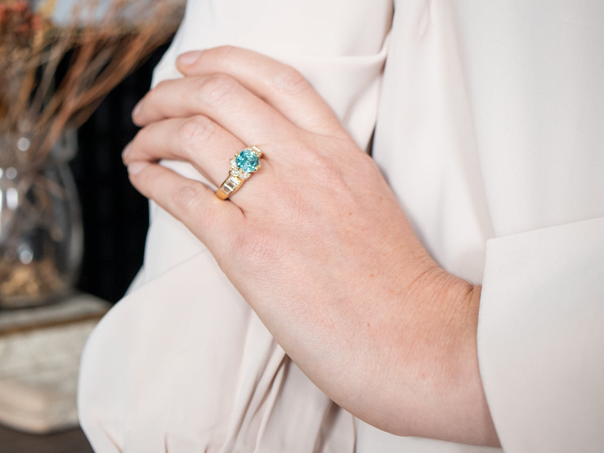 Modern Blue Zircon and Diamond Cocktail Ring