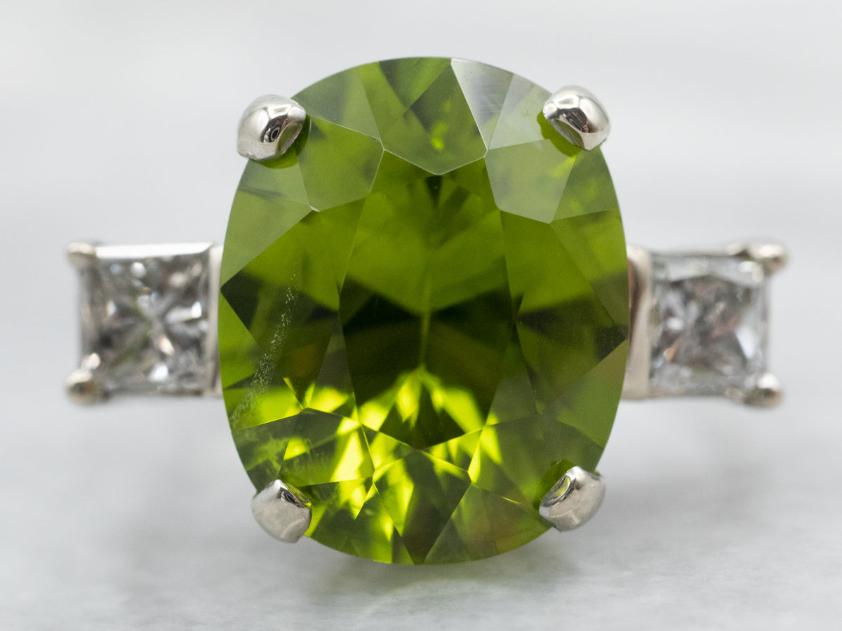 Sophisticated White Gold Peridot Cocktail Ring with Diamond Accents