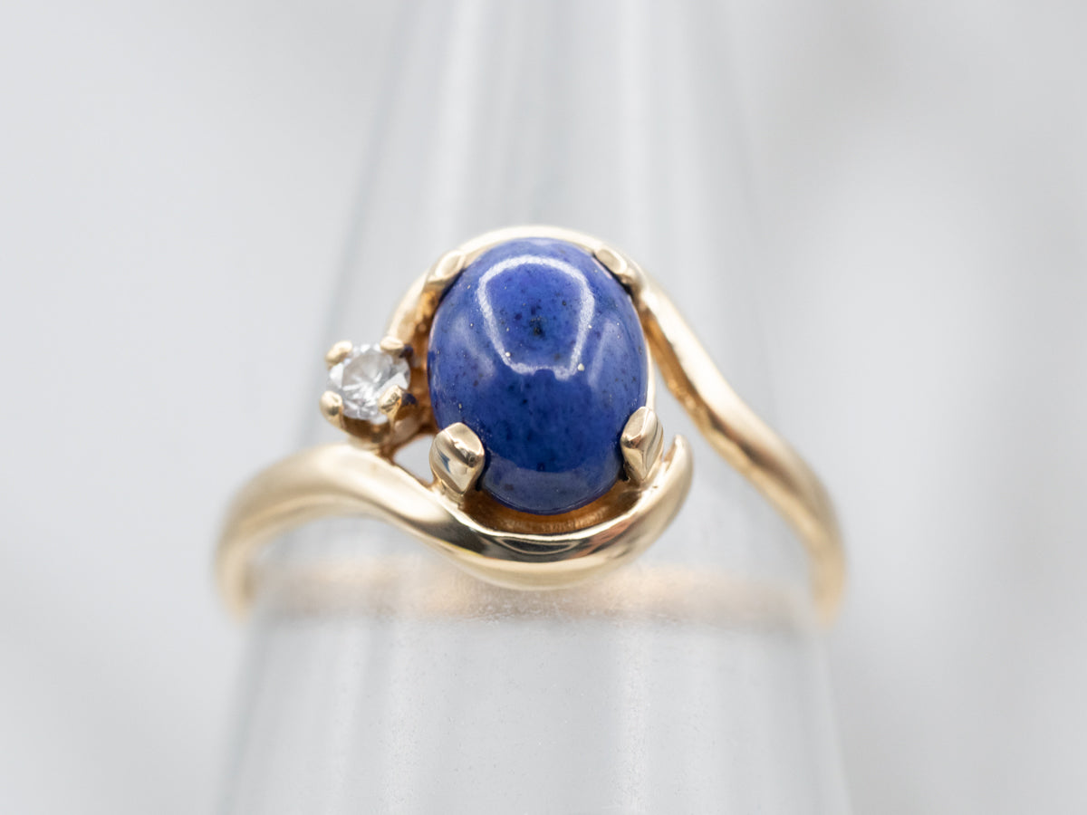 Luxury Yellow Gold Lapis Bypass Ring with Diamond Accent