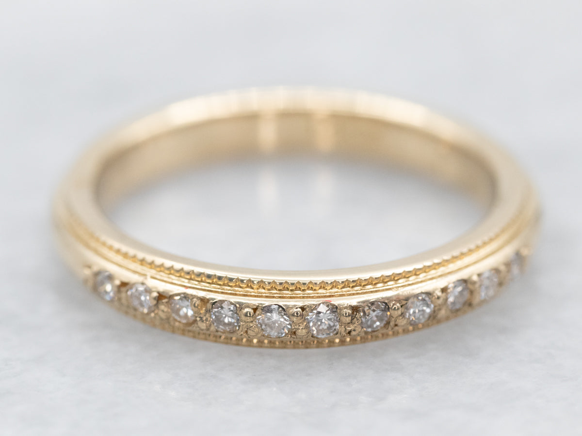 Gold Milgrain Edge Diamond Band