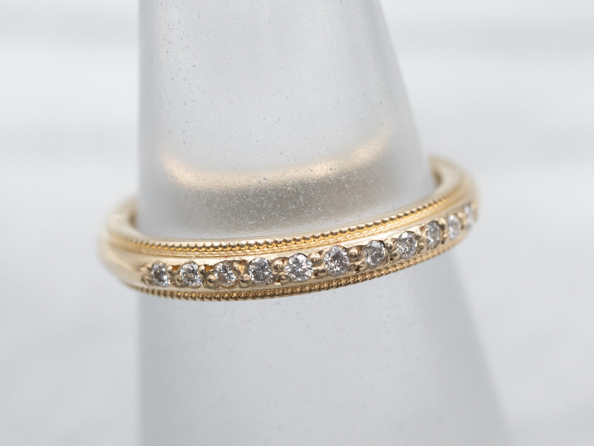 Gold Milgrain Edge Diamond Band