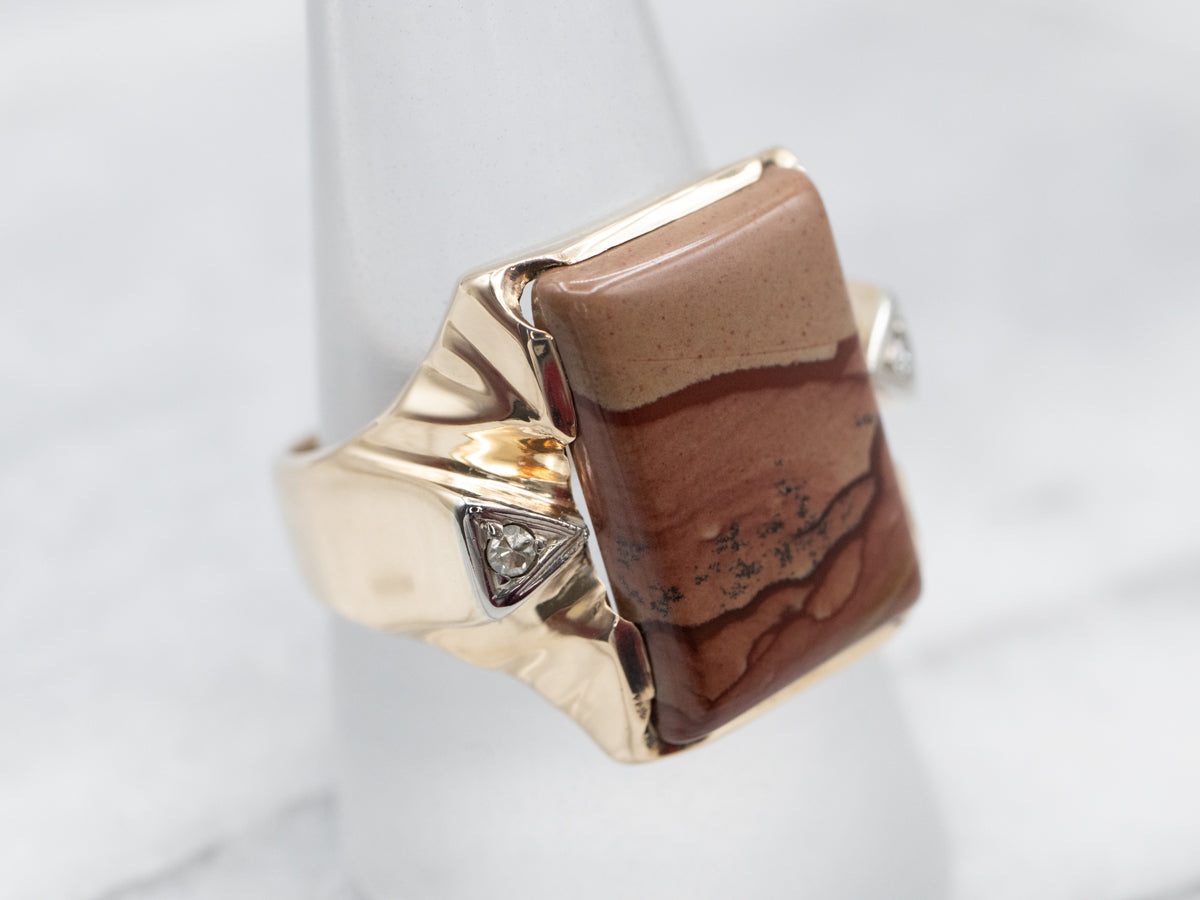 Beautiful Yellow Gold Jasper Ring with Diamond Accents